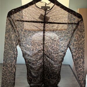 Sheer Leopard Print Long Sleeve Top